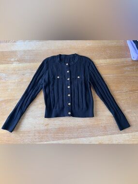 Girls J.Crew Black Ribbed Button Cardigan with Gold Buttons